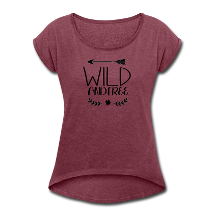 Wild and Free Women's Roll Cuff T-Shirt - heather burgundy