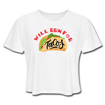 Will Run For Tacos Women's Cropped T-Shirt - white