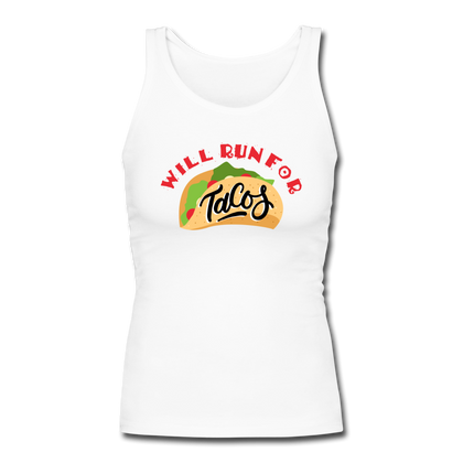 Will Run for Tacos Women's Longer Length Fitted Tank - white