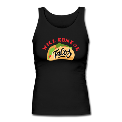 Will Run for Tacos Women's Longer Length Fitted Tank - black