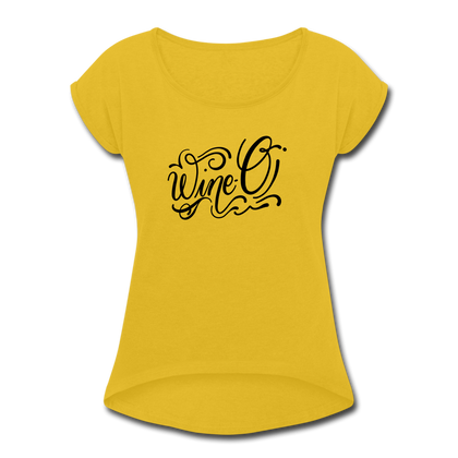 Wine-O Women's Roll Cuff T-Shirt - mustard yellow