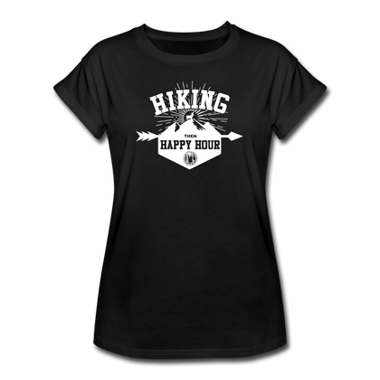 Hiking Then Happy Hour Women's Relaxed Fit T-Shirt - black