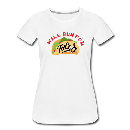 Will Run For Tacos Women’s Premium Organic T-Shirt - white