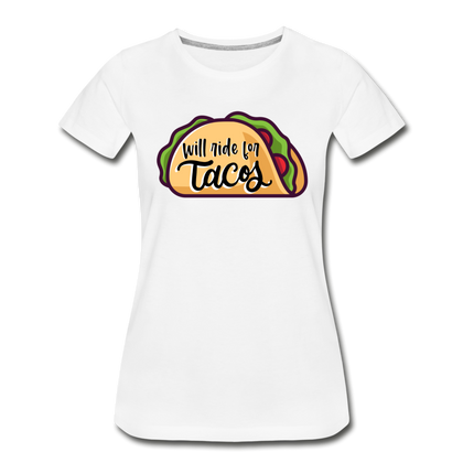 Will Ride for Tacos Women’s Premium Organic T-Shirt - white