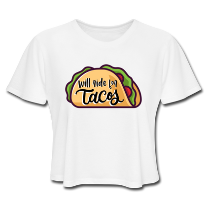 Will Ride For Tacos Women's Cropped T-Shirt - white