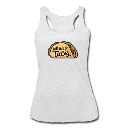 Will Ride for Tacos Women’s Tri-Blend Racerback Tank - heather white