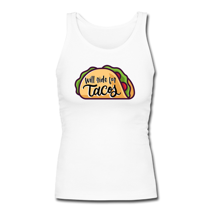 Will Ride for Tacos Women's Longer Length Fitted Tank - white