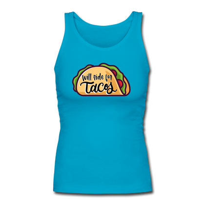 Will Ride for Tacos Women's Longer Length Fitted Tank - turquoise