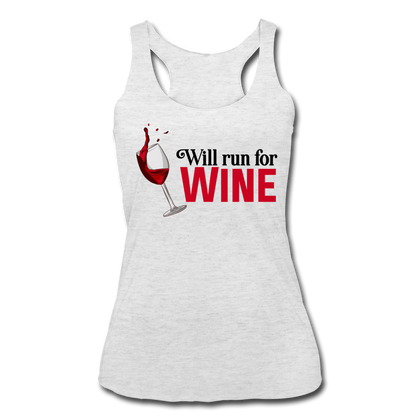 Will Run for Wine Women’s Tri-Blend Racerback Tank - heather white