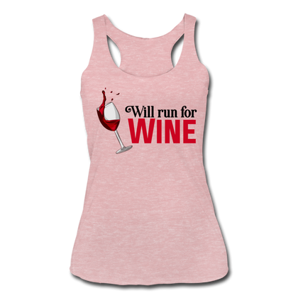 Will Run for Wine Women’s Tri-Blend Racerback Tank - heather dusty rose