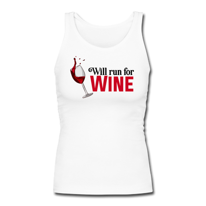 Will Run for Wine Women's Longer Length Fitted Tank - white