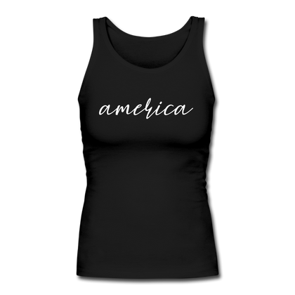 America Women's Longer Length Fitted Tank - black