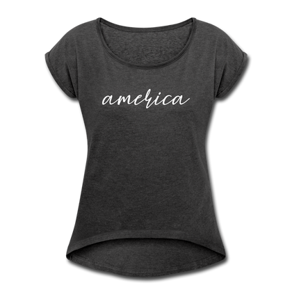 America Women's Roll Cuff T-Shirt - heather black