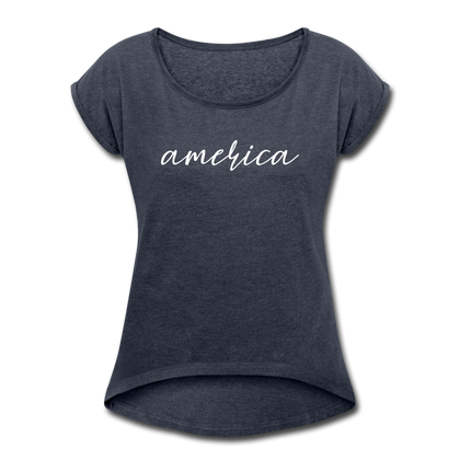 America Women's Roll Cuff T-Shirt - navy heather