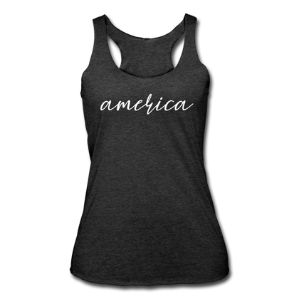 America Women’s Tri-Blend Racerback Tank - heather black