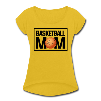 Basketball Mom Women's Roll Cuff T-Shirt - mustard yellow