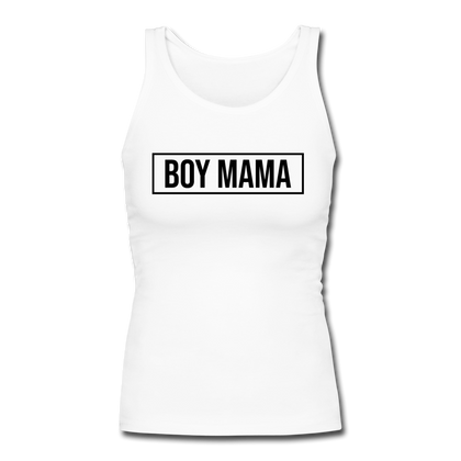 Boy Mama Women's Longer Length Fitted Tank - white