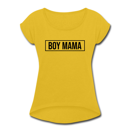 BOY MAMA Women's Roll Cuff T-Shirt - mustard yellow