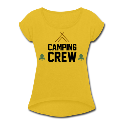 Camping Crew Women's Roll Cuff T-Shirt - mustard yellow