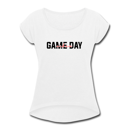 Game Day Vibes Women's Roll Cuff T-Shirt - white