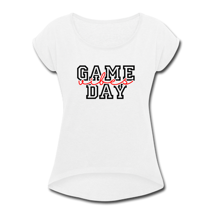 Game Day Vibes Women's Roll Cuff T-Shirt - white