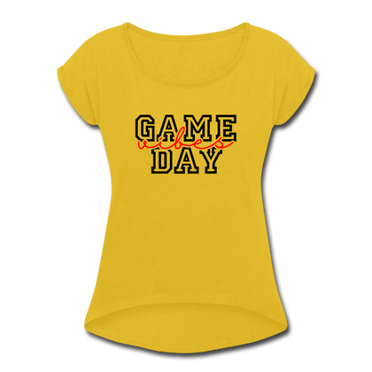 Game Day Vibes Women's Roll Cuff T-Shirt - mustard yellow