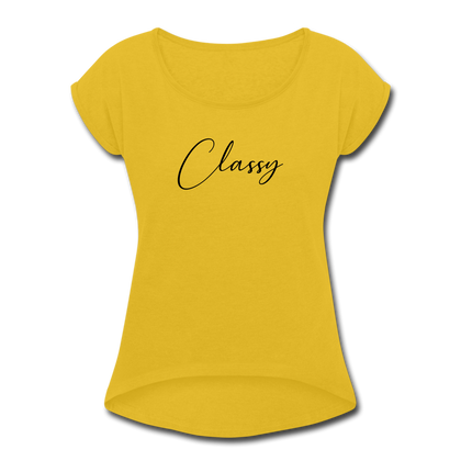 Classy Women's Roll Cuff T-Shirt - mustard yellow