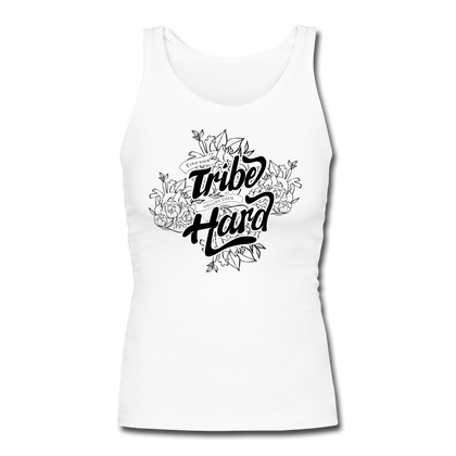 Find Your Tribe and Love Them Hard Women's Longer Length Fitted Tank - white