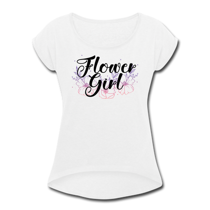 Flower Girl Women's Roll Cuff T-Shirt - white