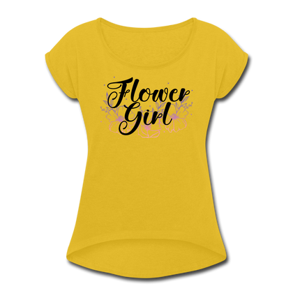 Flower Girl Women's Roll Cuff T-Shirt - mustard yellow