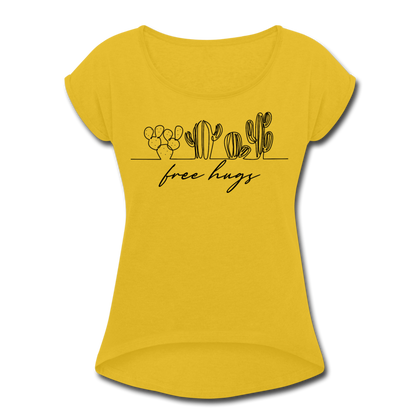 Free Hugs Women's Roll Cuff T-Shirt - mustard yellow