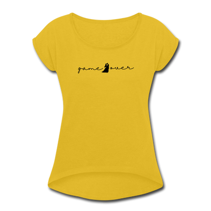 Game Over Women's Roll Cuff T-Shirt - mustard yellow