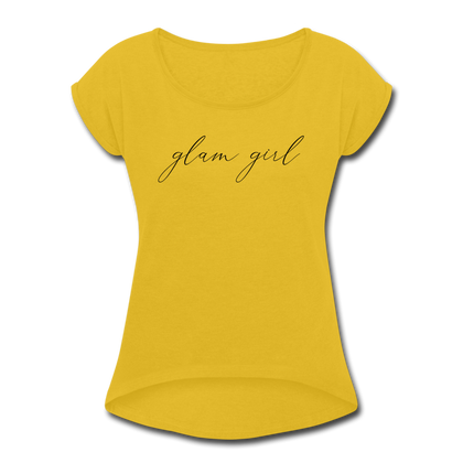 Glam Girl Women's Roll Cuff T-Shirt - mustard yellow