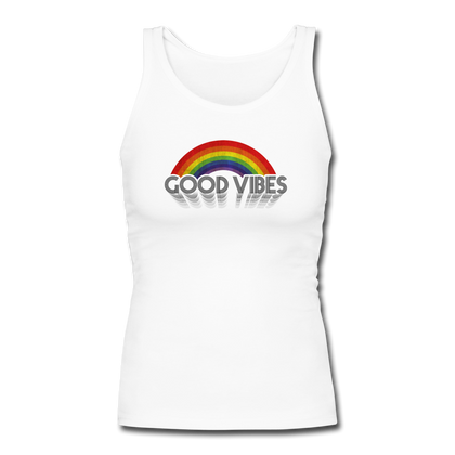 Good Vibes Women's Longer Length Fitted Tank - white