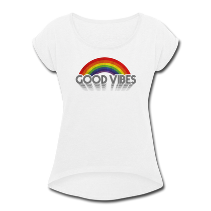 Good Vibes Women's Roll Cuff T-Shirt - white