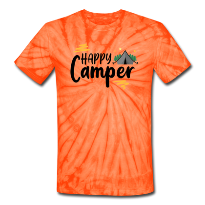 Happy Camper Unisex Tie Dye T-Shirt - spider orange