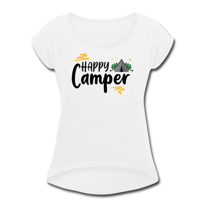 Happy Camper Women's Roll Cuff T-Shirt - white