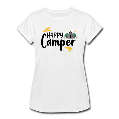 Happy Camper Women's Relaxed Fit T-Shirt - white