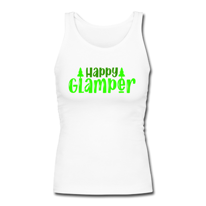 Happy Glamper Women's Longer Length Fitted Tank - white