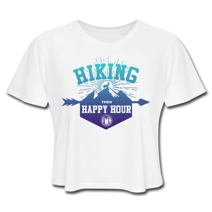 Hiking Then Happy Hour Women's Cropped T-Shirt - white