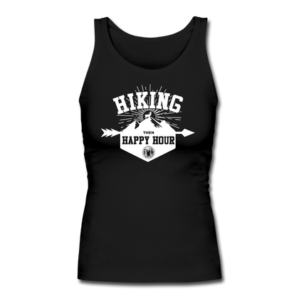 Hiking Then Happy Hour Women's Longer Length Fitted Tank - black