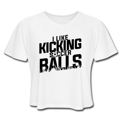 I Like Kicking Soccer Balls Women's Cropped T-Shirt - white