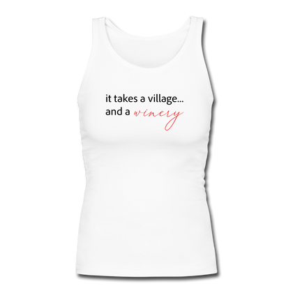 It Takes A Village... And A Winery Women's Longer Length Fitted Tank - white