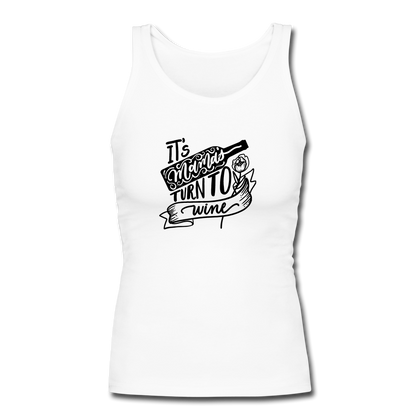 It's Mama's Turn to Wine Women's Longer Length Fitted Tank - white