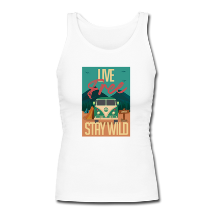 Live Free Stay Wild Women's Longer Length Fitted Tank - white