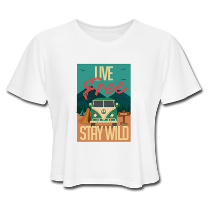 Live Free Stay Wild Women's Cropped T-Shirt - white