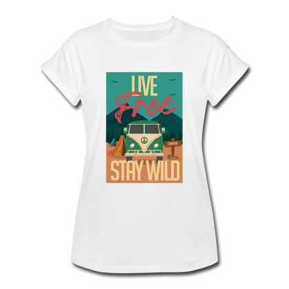 Live Free Stay Wild Women's Relaxed Fit T-Shirt - white