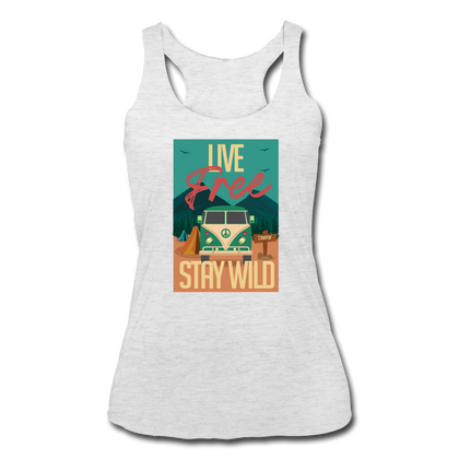 Live Free Stay Wild Women’s Tri-Blend Racerback Tank - heather white