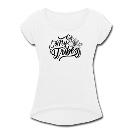 My Tribe Women's Roll Cuff T-Shirt - white