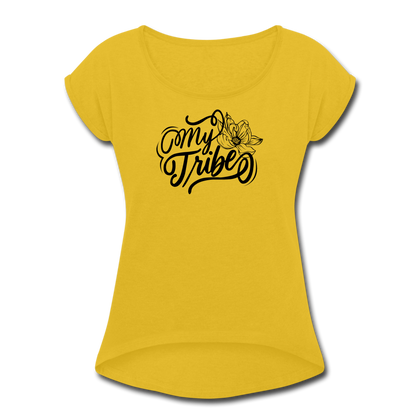 My Tribe Women's Roll Cuff T-Shirt - mustard yellow